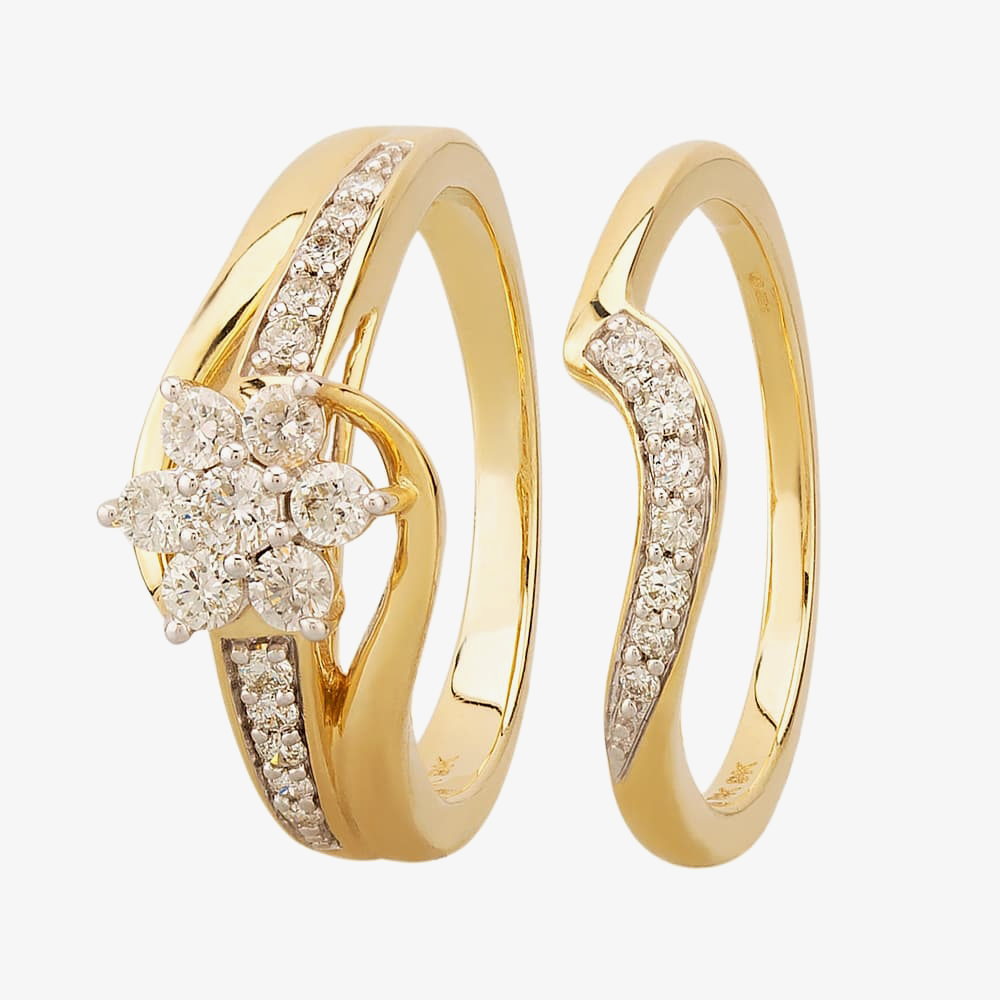 9ct Yellow Gold 0.75ct Diamond Cluster Twist Bridal Set THR15237-75-O