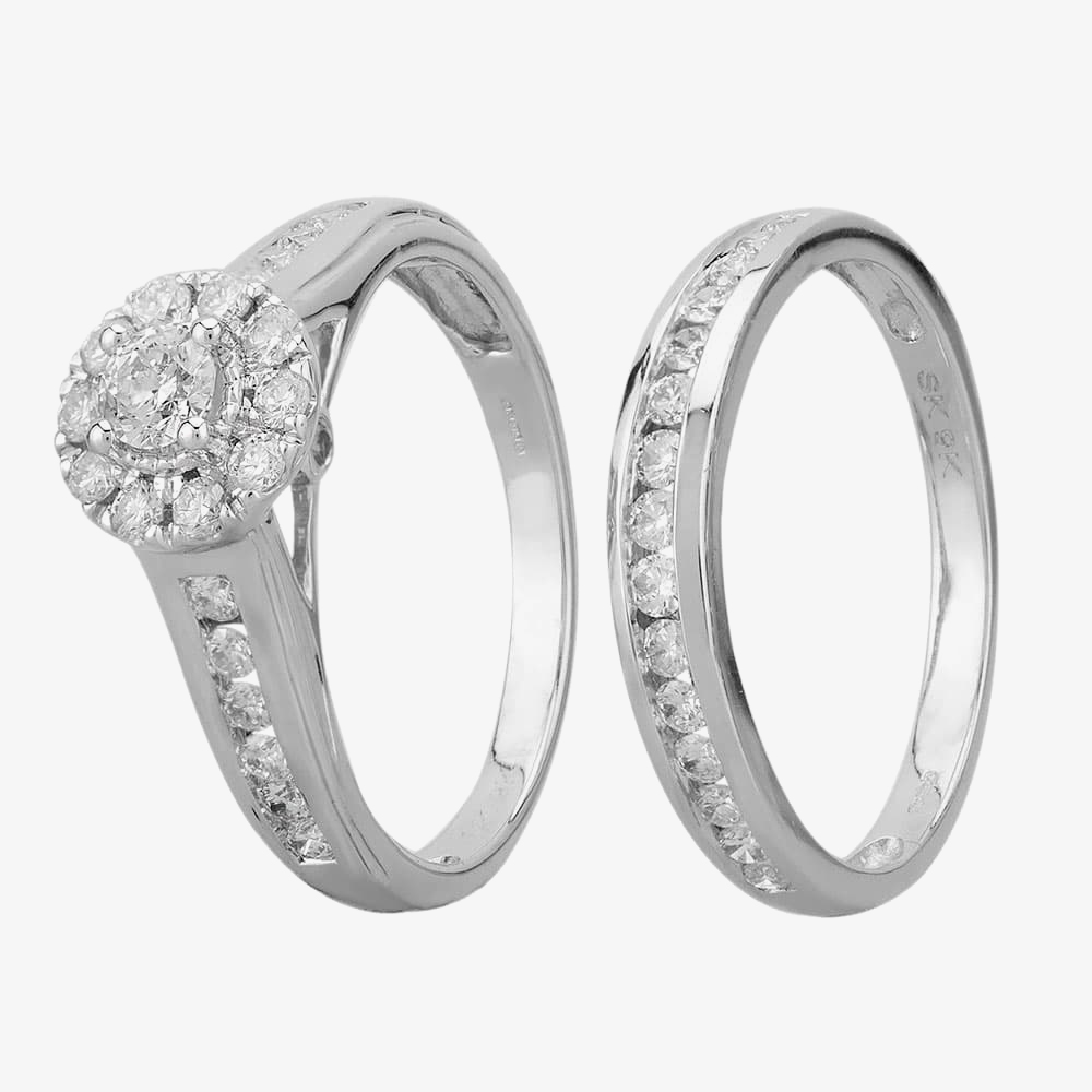 9ct White Gold 1.00ct Diamond Cluster Halo Bridal Set THR19586-100 K