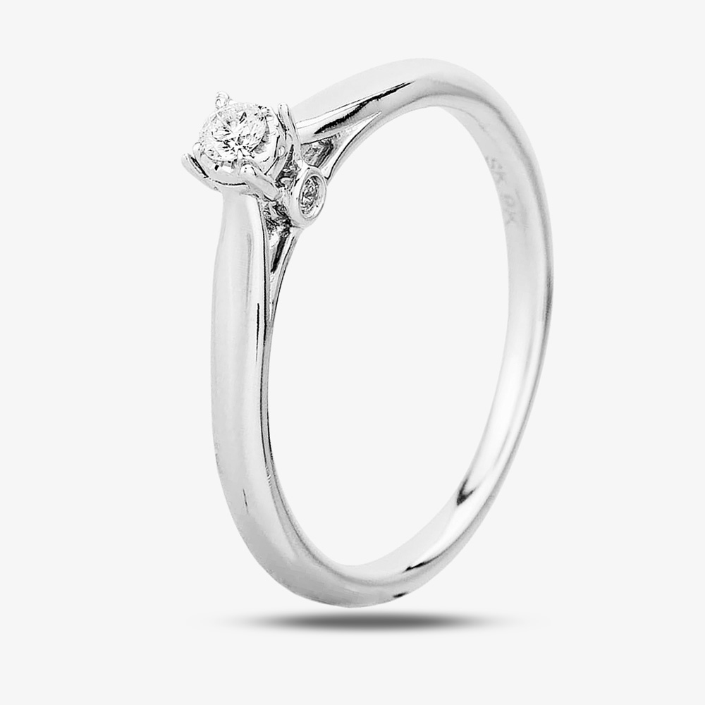 9ct White Gold 0.10ct Diamond Bridge Accent Diamond Solitaire Ring THR20598-10 K