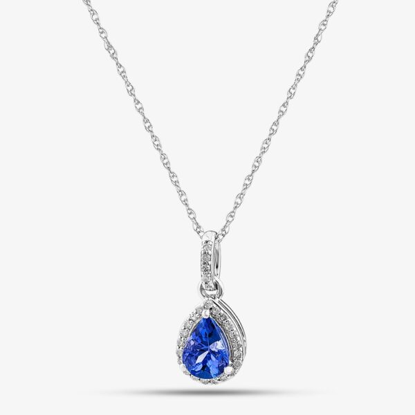 9ct White Gold Pear Cut Tanzanite & Diamond Pendant Necklace RJP0306