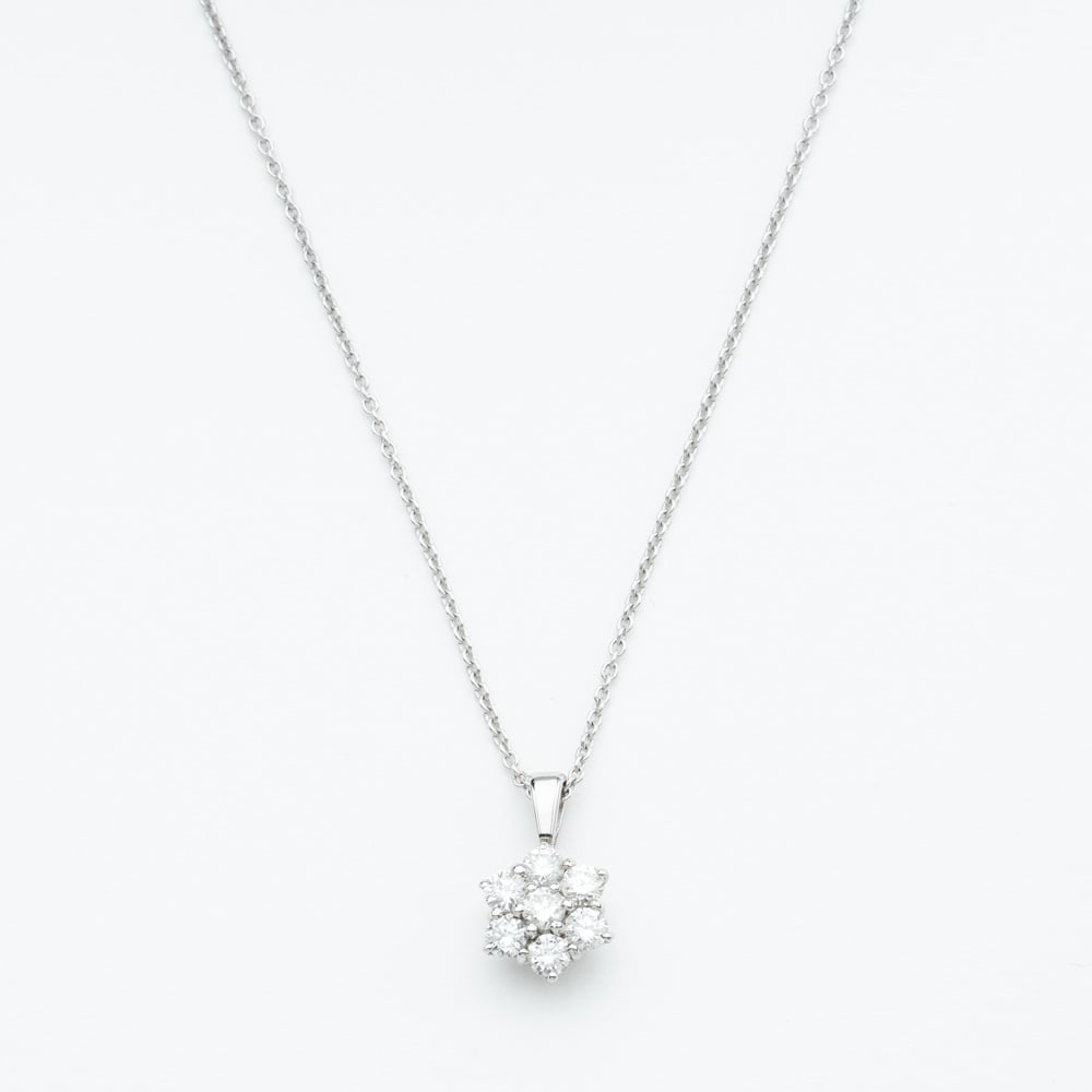 18ct White Gold Approx 0.50Ct Diamond Daisy Cluster Pendant Necklace KDCP50/31719C