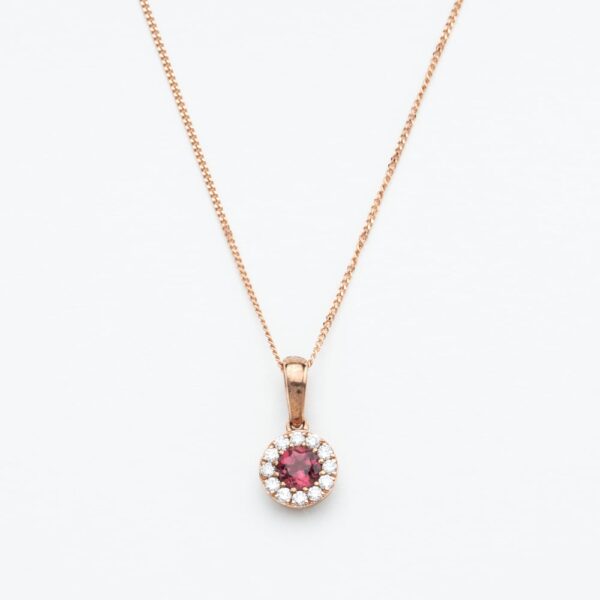 9ct Rose Gold 0.39ct Tourmaline & 0.14ct Diamond Halo Pendant Necklace NTP409PTMD-9RG