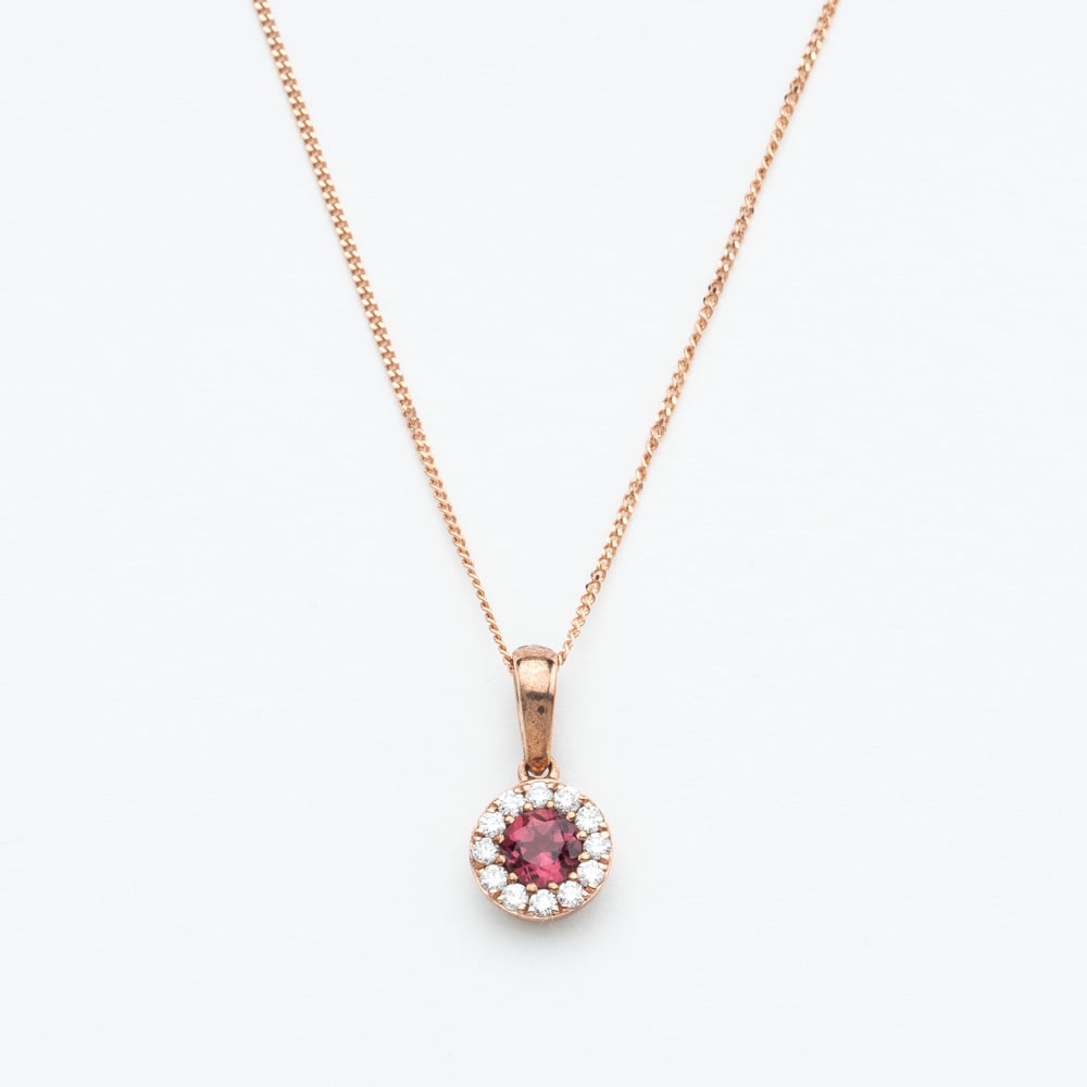 9ct Rose Gold 0.39ct Tourmaline & 0.14ct Diamond Halo Pendant Necklace NTP409PTMD-9RG