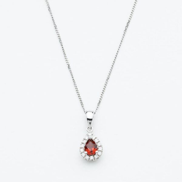 9ct White Gold 0.40ct Pear Cut Garnet & Diamond Halo Pendant Necklace NTP409PEAR-GARD-9WG