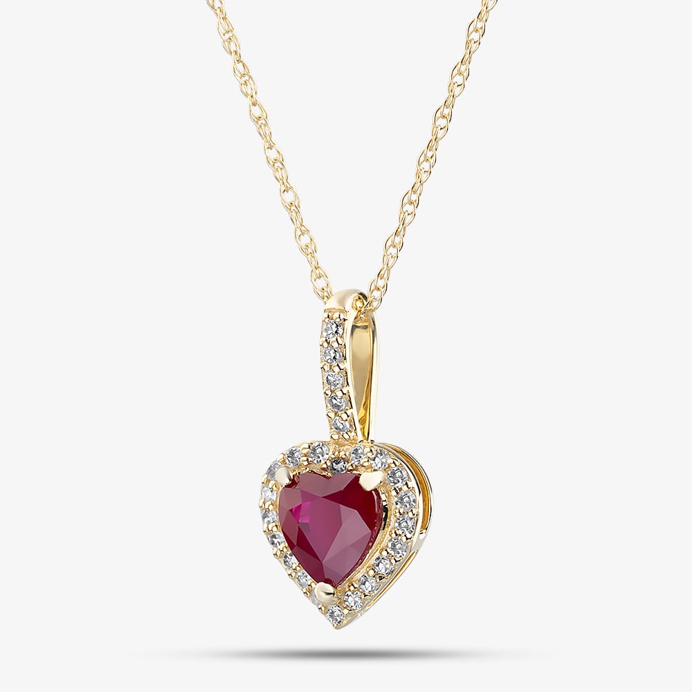 9ct Yellow Gold Ruby & Diamond Heart Pendant Necklace RJP04753-R