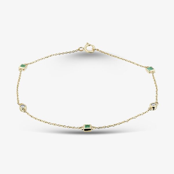 Gold Impression 9ct Yellow Gold Emerald & Diamond Chain Bracelet RJB04749-E