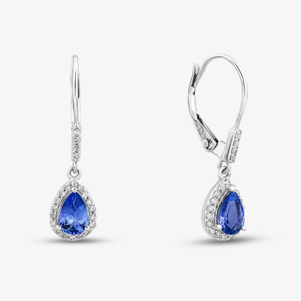 9ct White Gold Pear Cut Tanzanite & Diamond Drop Earrings RJE0306