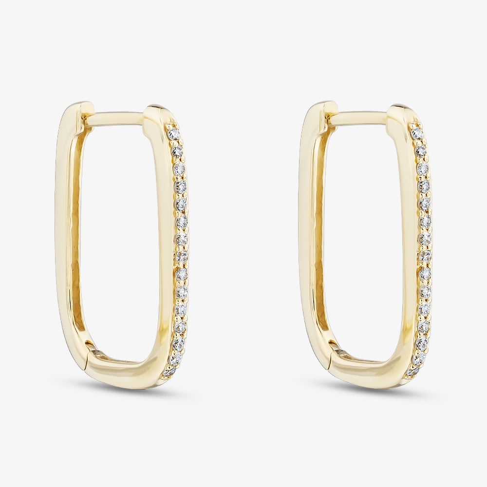 9ct Yellow Gold Diamond Square Hoop Earrings E4664/15-10