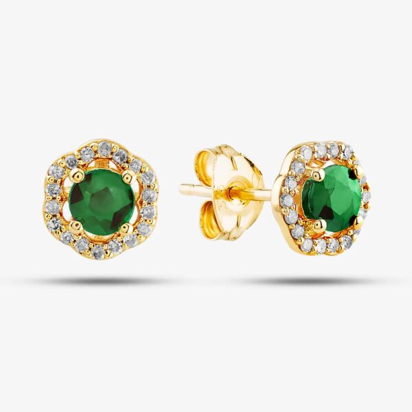 9ct Yellow Gold Emerald & Diamond Halo Stud Earrings OJE1701-E