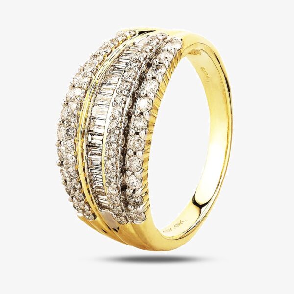 9ct Yellow Gold 1.00ct Multi-cut Diamond Five Row Ring THR23578-100 L