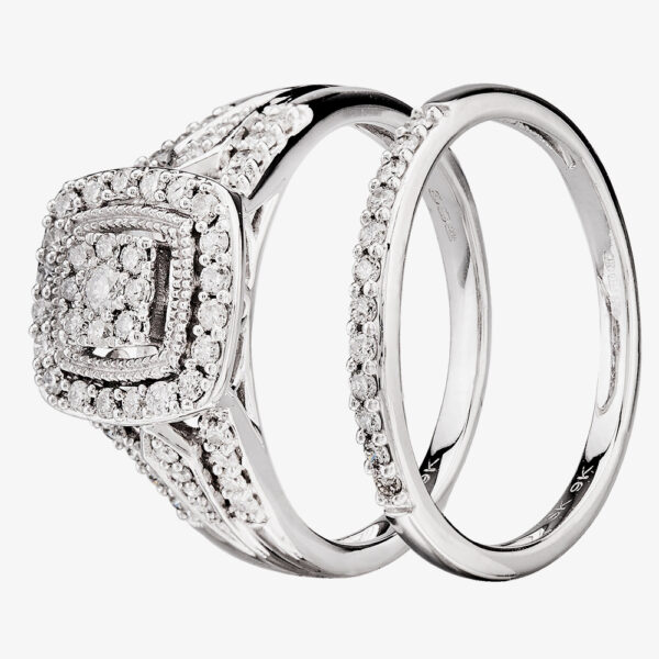 9ct White Gold 0.50ct Diamond Cushion Bridal Ring THR21953-50 Q