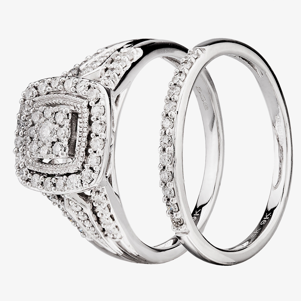 9ct White Gold 0.50ct Diamond Cushion Bridal Ring THR21953-50 Q