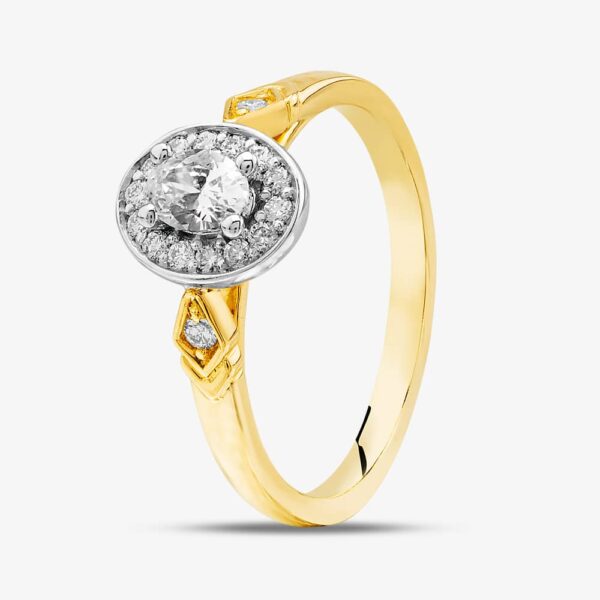 9ct Two Colour Gold 0.33ct Diamond Oval Shoulder Set Halo Ring 30981/33 Q