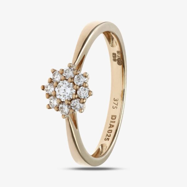 9ct Yellow Gold 0.25ct Diamond Flower Cluster Ring PR11539Y P