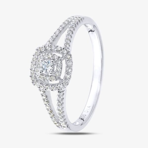 9ct White Gold 0.25ct Diamond Cluster Split Shoulder Ring PR12865W L