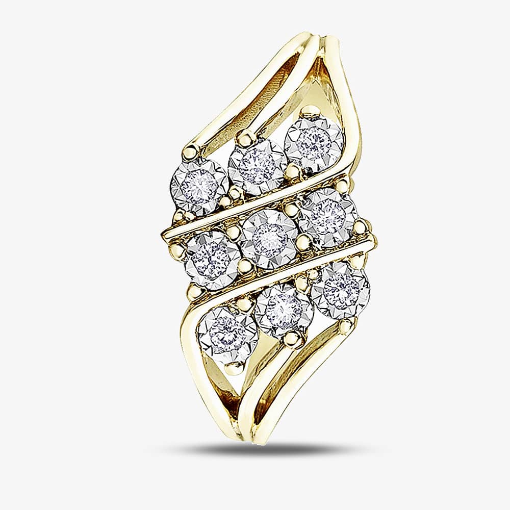 9ct Yellow Gold Diamond Nine Stone Illusion Set Cluster Ring 52F97YW/18-10 N