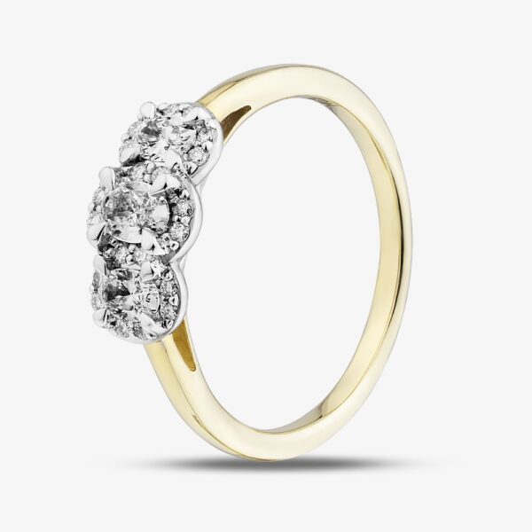 9ct Two Colour Gold Oval Cut Diamond Triple Cluster Ring L32285/50 YW P
