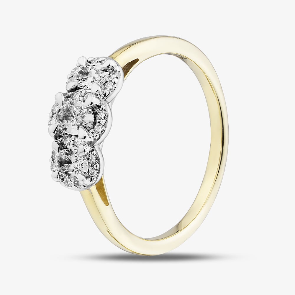 9ct Two Colour Gold Oval Cut Diamond Triple Cluster Ring L32285/50 YW P