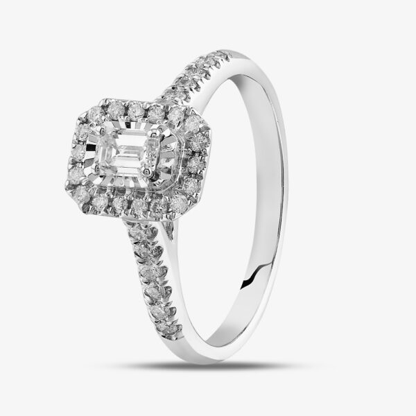 Pure Brilliance 9ct White Gold 0.50ct Emerald Cut Diamond Cluster Shoulder Set Ring THR29083-50 K(WG)