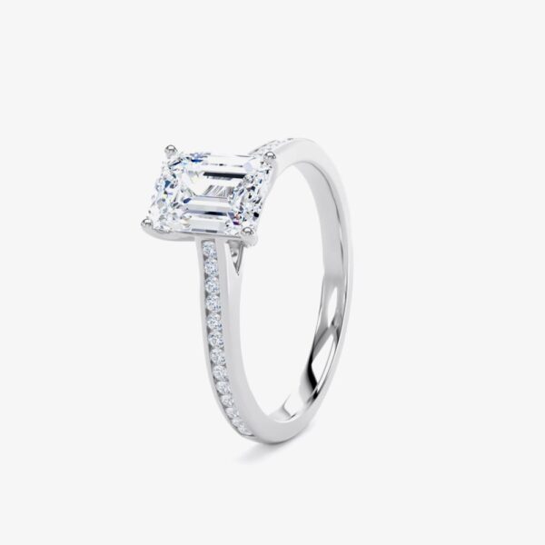 Platinum Emerald Cut 0.40ct Natural Diamond & 0.15ct Diamond Shoulders Ring ESC01-PT-0.40-G-SI1-NA L