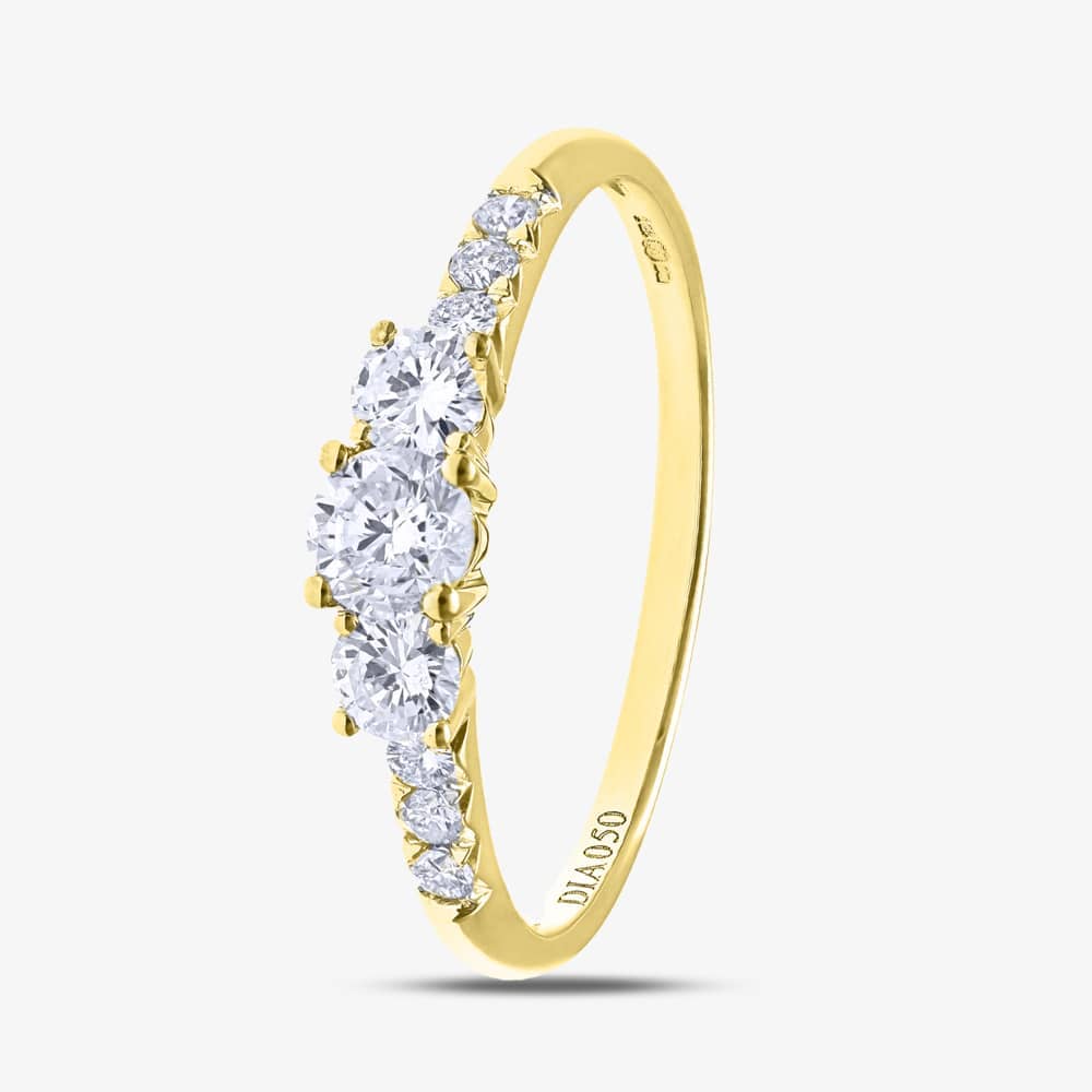 18ct Yellow Gold 0.50ct Three Stone Shoulder Set Diamond Ring PR10963Y18JPK L