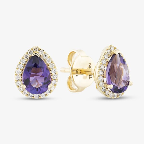Tivon 18ct Yellow Gold Pear Cut Amethyst & Diamond Stud Earrings EY-0874-AM