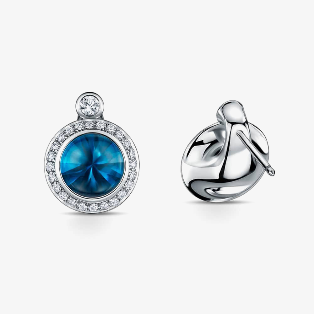 Geoghegan Satellite 18ct White Gold Blue Topaz & Diamond Halo Cluster Stud Earrings SAT57/W
