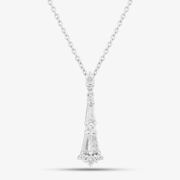 18ct White Gold 0.63ct Tapered Baguette Cut & Brilliant Cut Diamond Pendant Necklace LG318/NB