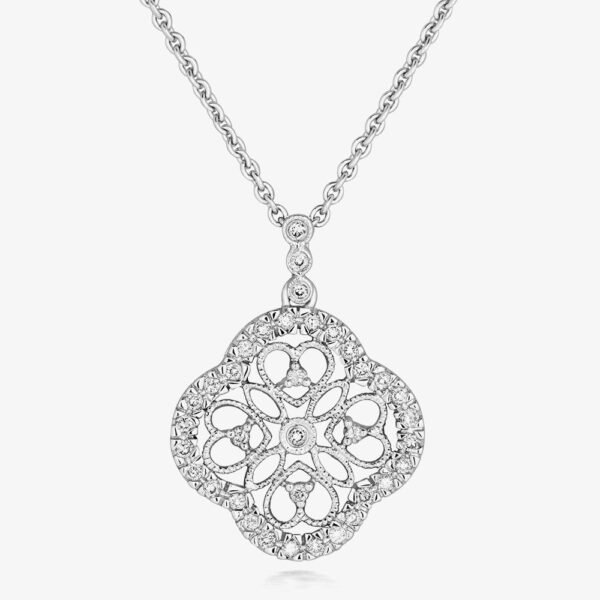 Tivon 18ct White Gold Diamond Open Quatrefoil Fancy Necklace PW-0104-D