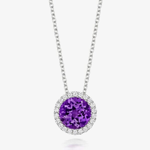 Tivon Classic 18ct White Gold Amethyst & Diamond Round Cluster Necklace PW-0849-AM
