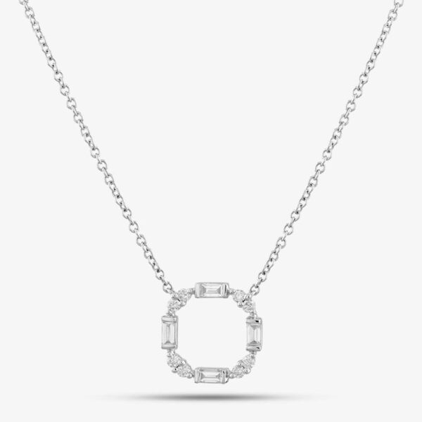 18ct White Gold 0.36ct Baguette & Brilliant Cut Diamond Open Circle Necklace LG253/NA
