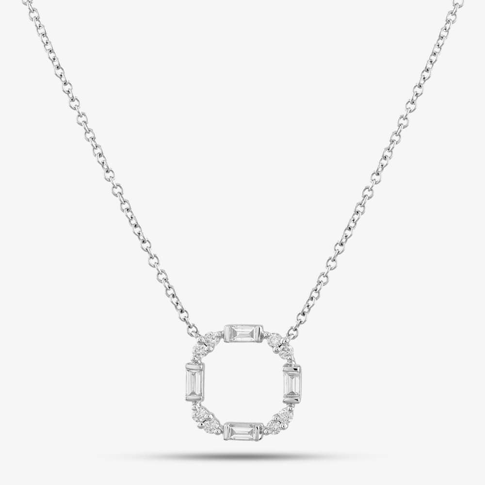 18ct White Gold 0.36ct Baguette & Brilliant Cut Diamond Open Circle Necklace LG253/NA