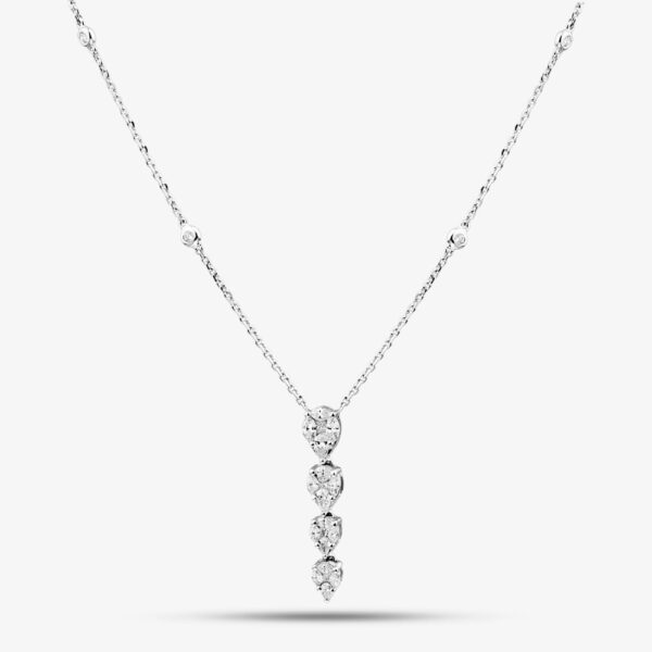 18ct White Gold Graduating Diamond Cluster Pendant Necklace H1100