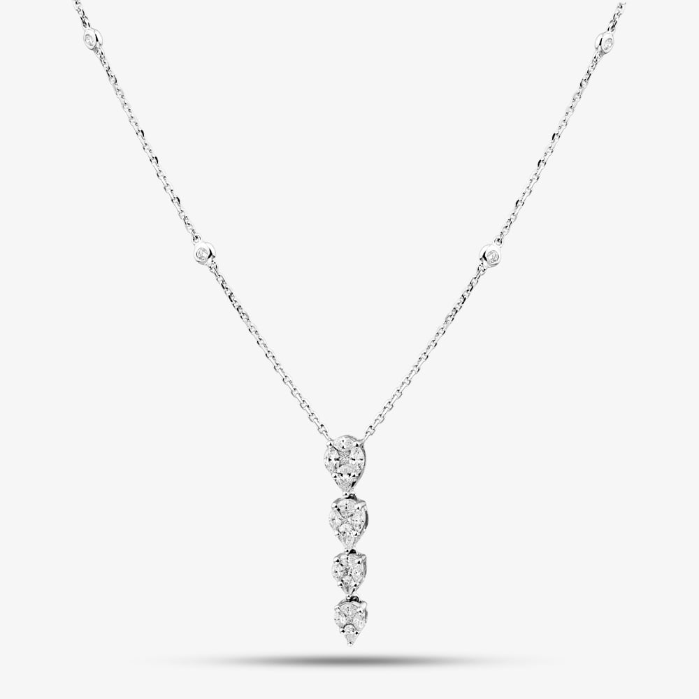 18ct White Gold Graduating Diamond Cluster Pendant Necklace H1100