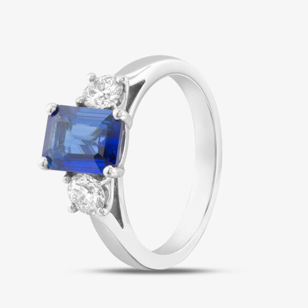 Platinum 1.61ct Emerald Cut Sapphire & 0.50ct Brilliant Cut Diamond Shoulder Set Solitaire Ring 20180