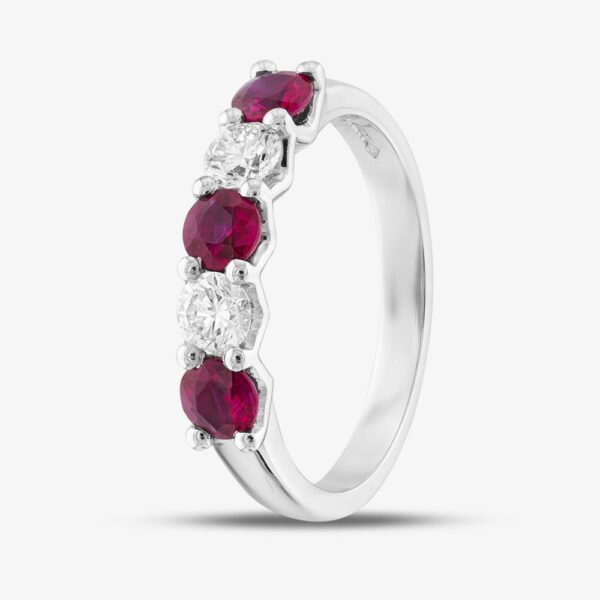 Platinum Silver 0.82ct Brilliant Cut Ruby & 0.40ct Diamond Five Stone Ring 32707 N