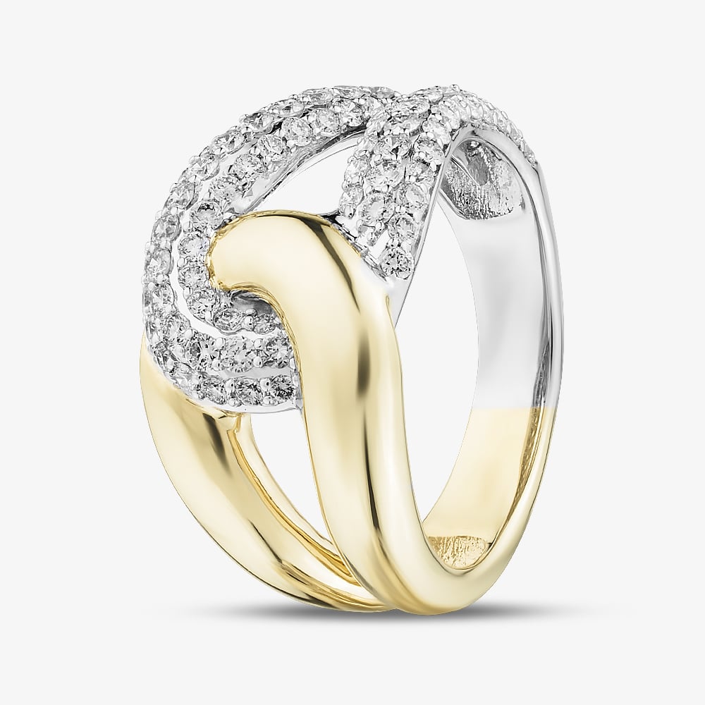 9ct Two Colour Gold Diamond Interlocking Band Ring 52J02YW/100-9 Q
