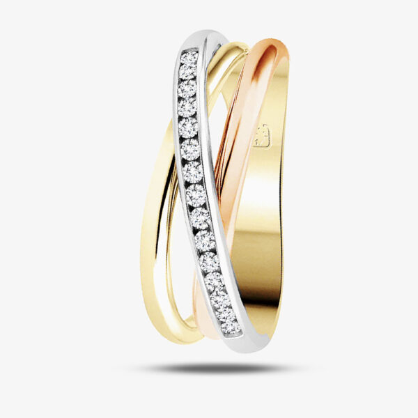 9ct Three Colour 0.15ct Diamond Crossover Ring L54354-10 M