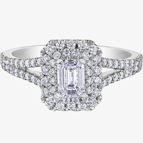 Platinum 1.04ct Emerald-Cut Diamond Cluster Ring 31066WG/100-18 O