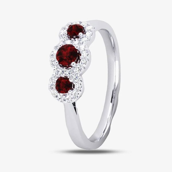 Platinum Ruby & Diamond Triple Cluster Ring 10334/PL/DQ10R O