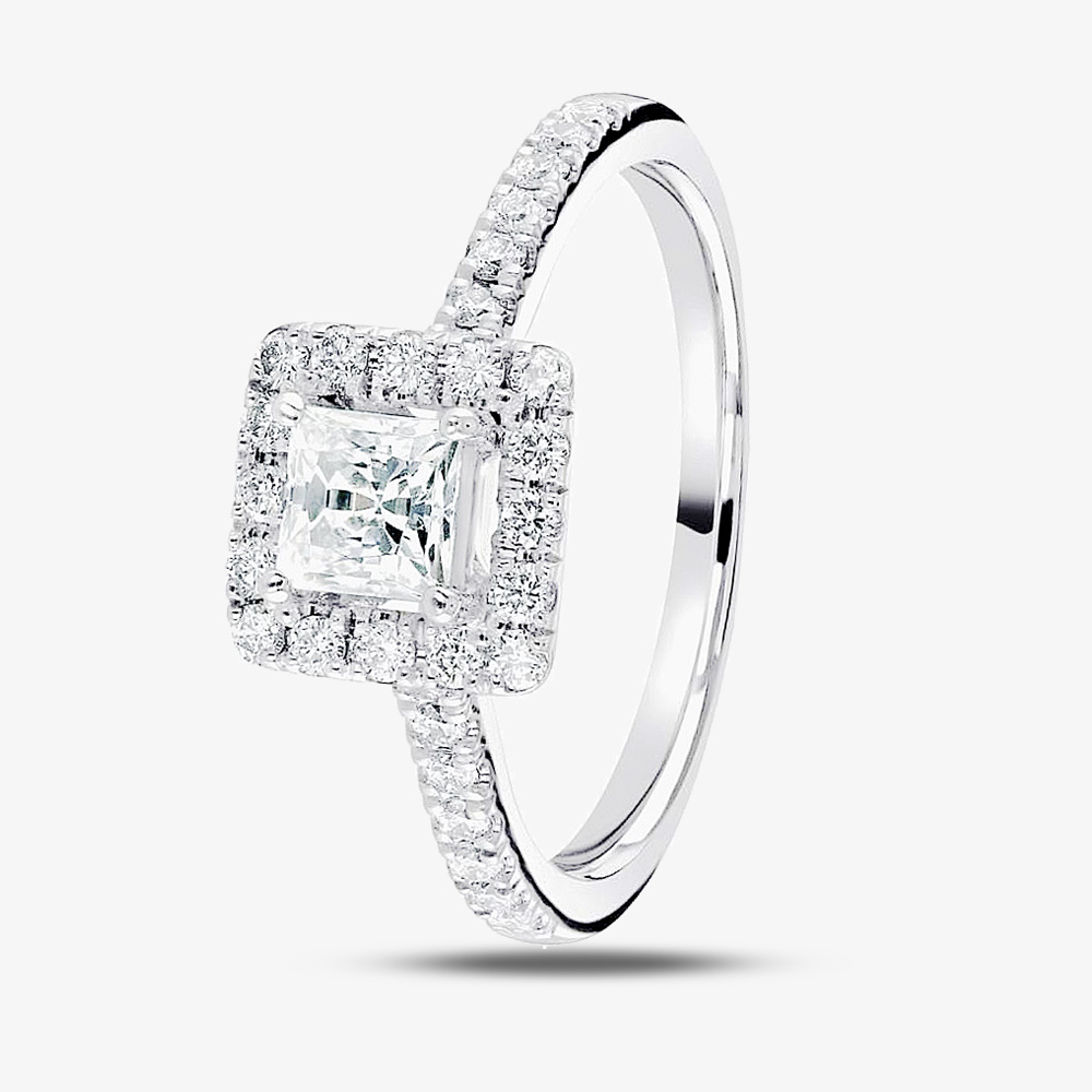 1888 Collection Platinum 0.40ct Princess-Cut Diamond Halo Ring RC2022(4.0).40CT PLUS E/SI2/0.78ct