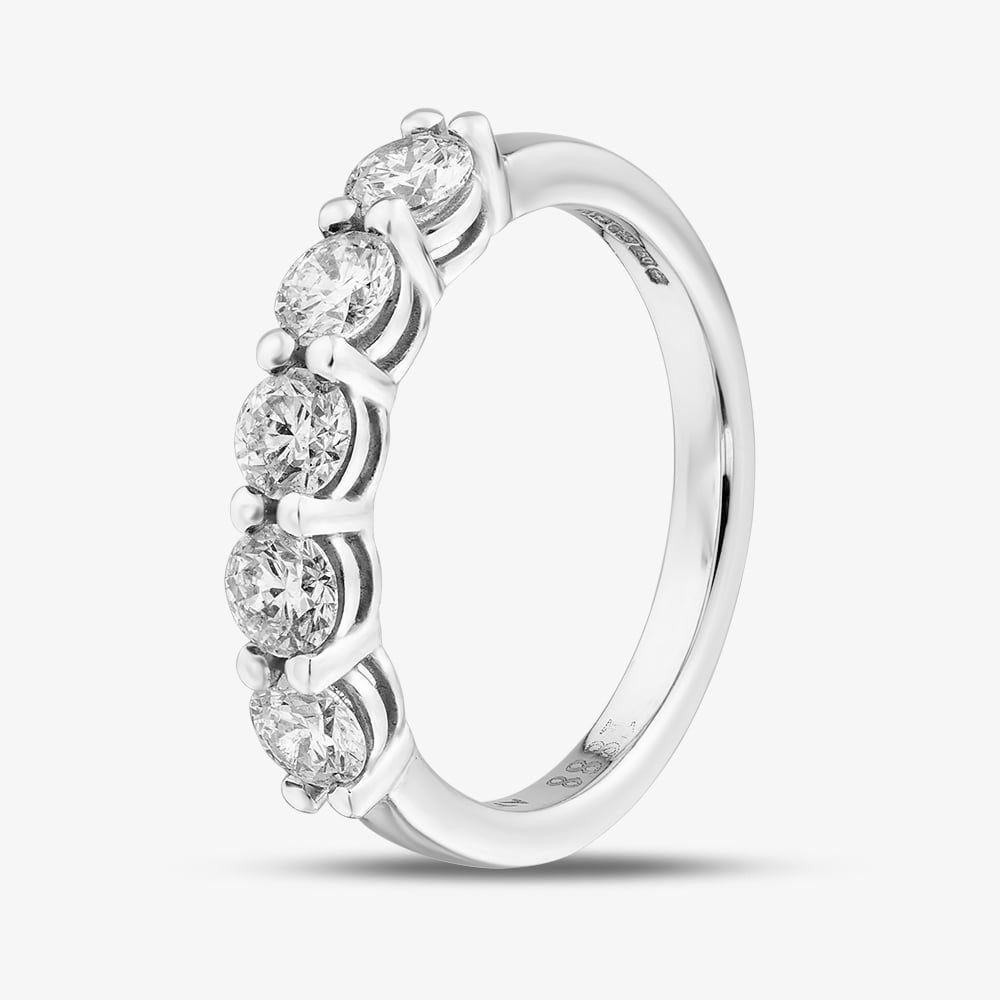 1888 Collection Platinum Certificated 1.00ct Round Cut Diamond Five Stone Ring HET1001(1.00CT PLUS)