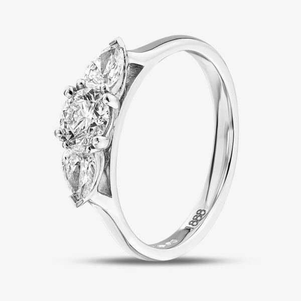 1888 Collection Platinum Certificated 0.90ct Round & Pear Cut Diamond Three Stone Ring R3-2033(.90CT PLUS)