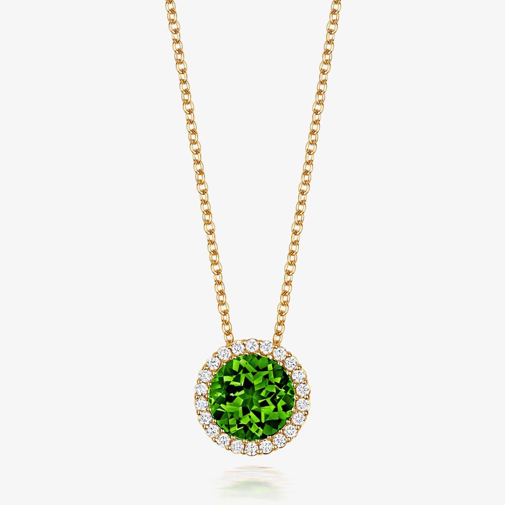 Tivon 18ct Yellow Gold Brilliant Cut Peridot Diamond Set Pendant Necklace PY-0849-PD