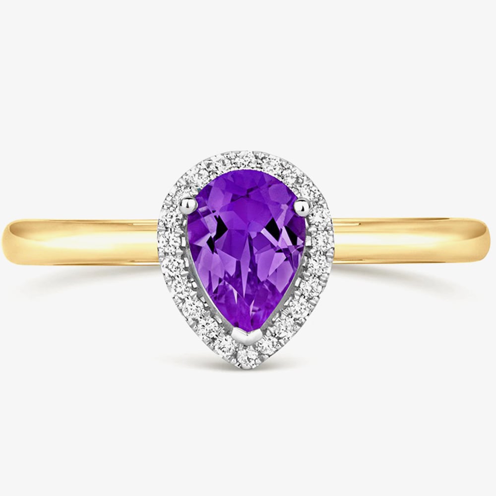 Tivon 18ct Yellow Gold Pear Cut Amethyst Diamond Set Ring RTT-1644-AM