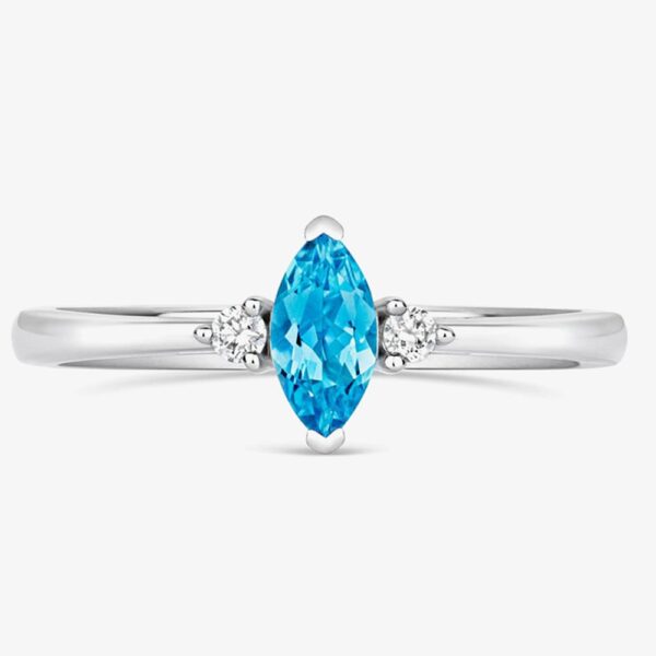 Tivon 18ct White Gold Marquise Cut 0.40ct Blue Topaz Three Stone Ring RW-1642-BT