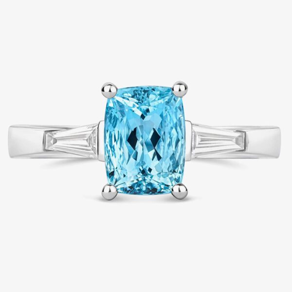 Tivon 18ct White Gold Baguette Cut Diamond & 1.86ct Cushion Cut Aquamarine Ring RW-1769-SAQ