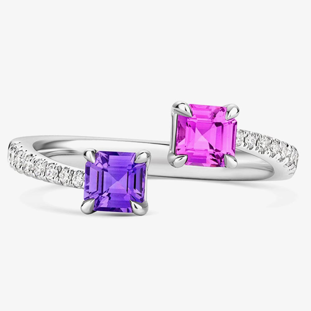 Tivon 18ct White Gold Diamond & 1.01ct Asscher Cut Sapphire Ring RW-1826-PS