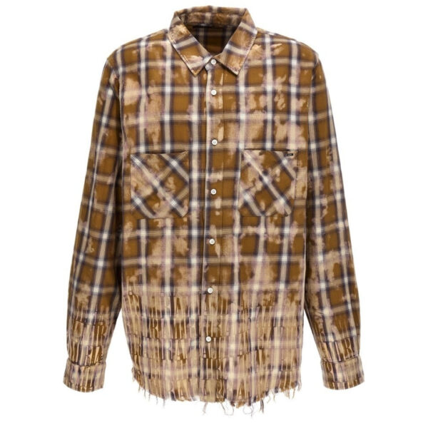 Amiri Mens Bleached Long Sleeve Brown Flannel Shirt Cotton - Size Small