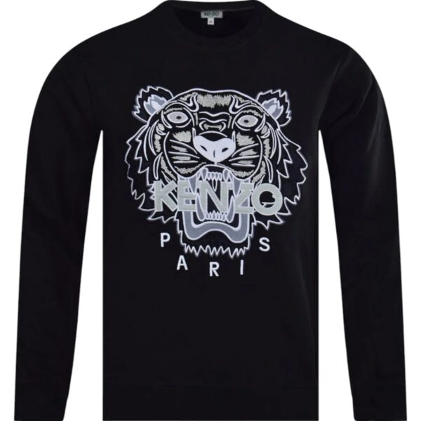 Kenzo Paris Mens Tiger Sweatshirts Crew Neck Pullover Soft Fleece Jumpers Black Cotton - Size Large